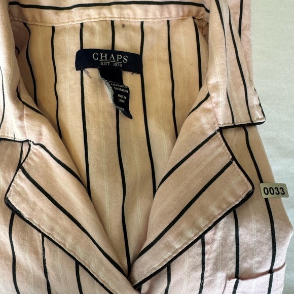 Chaps Women’s Sleepshirt Medium Long Sleeve Pink w/ Blue Stripes Button Up - Picture 6 of 6